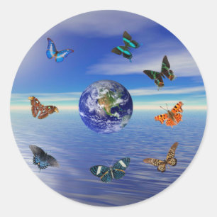 Blue-Earth-Schmetterlinge-Sticker Runder Aufkleber