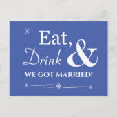 Blue Eat Drink Wir Got Verheiratet Retro Elopement Postkarte (Vorderseite)