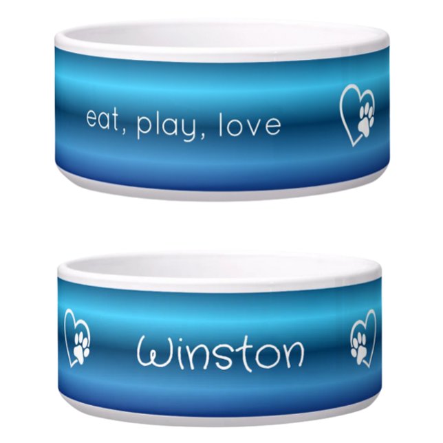 Blue 'eat, play, love' Dog Name Bowl Napf (Von Creator hochgeladen)