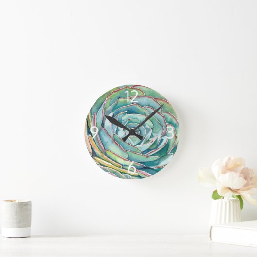 Blue Echeveria Wall Clock Runde Wanduhr (Zuhause)