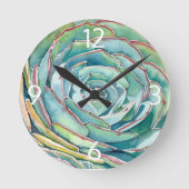 Blue Echeveria Wall Clock Runde Wanduhr (Vorderseite)