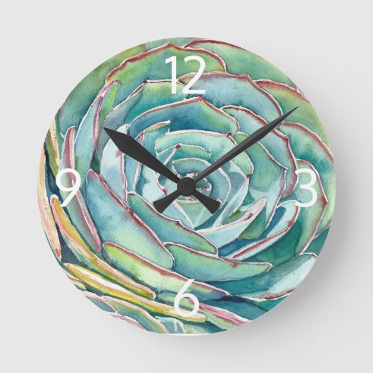 Blue Echeveria Wall Clock Runde Wanduhr (Vorderseite)