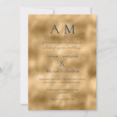 Blue Ecru Gold Monogram Modern Wedding Einladung (Vorderseite)