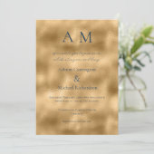 Blue Ecru Gold Monogram Modern Wedding Einladung (Stehend Vorderseite)