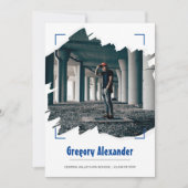 Blue Edgy Abstrakt Brushstroke Foto Abschluss Einladung (Vorderseite)