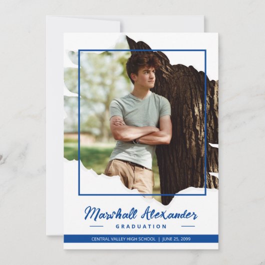 Blue Edgy Abstrakt Torn Foto Abschluss Einladung (Vorderseite)