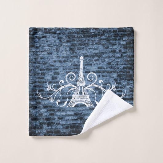 Blue Eiffel Towel Grunge Handtuch Set (Waschlappen)