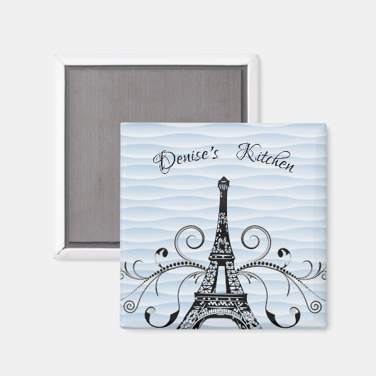 Blue Eiffel Tower Blühte Magnet (Vorderseite/Rückseite)