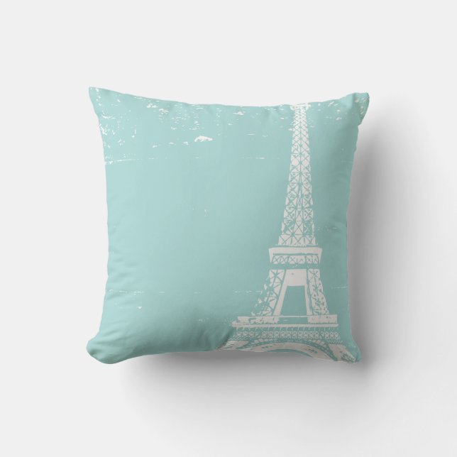 Blue Eiffel Tower Custom Cotton Pillows Kissen (Vorderseite)