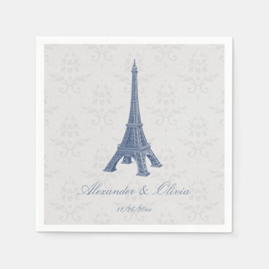Blue Eiffel Tower Damask Brautparty Napkin Serviette (Vorderseite)