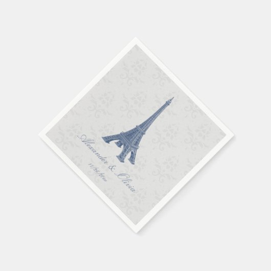 Blue Eiffel Tower Damask Brautparty Napkin Serviette (Ecke)