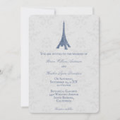 Blue Eiffel Tower Damask Einladung zur Hochzeit (Vorderseite)