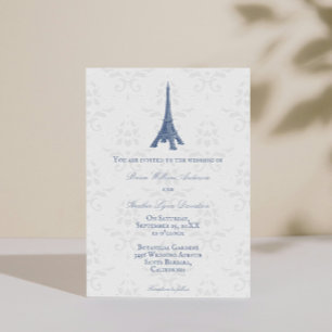 Blue Eiffel Tower Damask Einladung zur Hochzeit