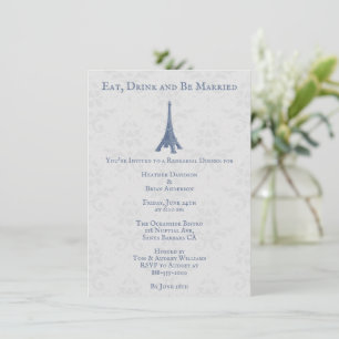 Blue Eiffel Tower Damask Hochzeitsessen Probe Einladung