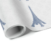 Blue Eiffel Tower Damask Hochzeitszettel Geschenkpapier (Rolleneckpunkt)
