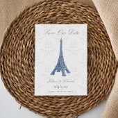 Blue Eiffel Tower Damask Save the Date Ankündigung
