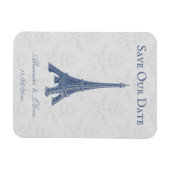 Blue Eiffel Tower Damask Speichern das Date Magnet (Horizontal)