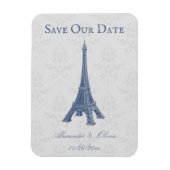 Blue Eiffel Tower Damask Speichern das Date Magnet (Vertikal)