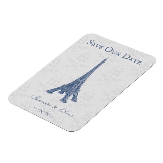 Blue Eiffel Tower Damask Speichern das Date Magnet (Linke Seite)