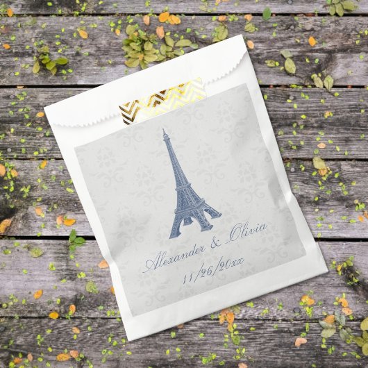 Blue Eiffel Tower Damask Wedding Favor Bags Geschenktütchen