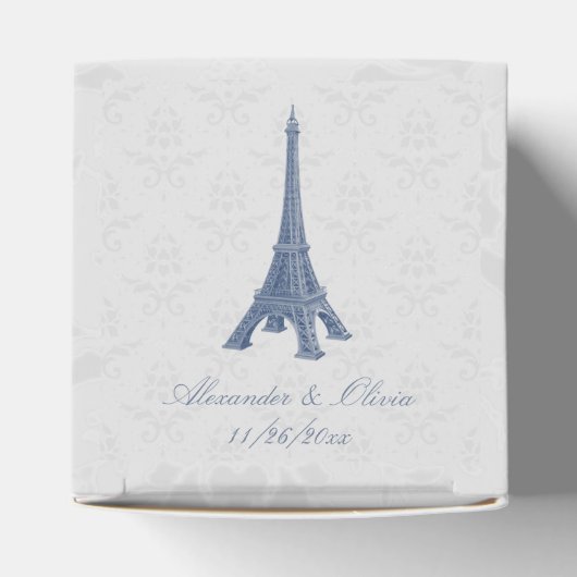 Blue Eiffel Tower Damask Wedding Favor Box Geschenkschachtel (Oben)