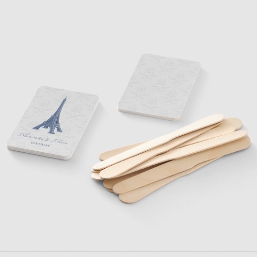 Blue Eiffel Tower Damask Wedding Favor Hand Fan Fächer (Non-assembled)