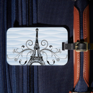 Blue Eiffel Tower Geblüht Gepäckmarke Gepäckanhänger