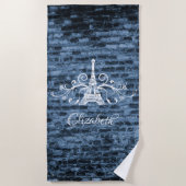 Blue Eiffel Tower Grunge Beach Handtuch (Vorderseite)