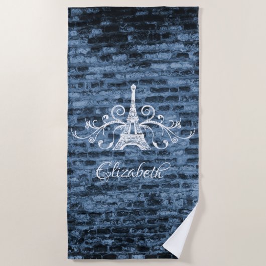 Blue Eiffel Tower Grunge Beach Handtuch (Vorderseite)