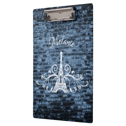 Blue Eiffel Tower Grunge Clipboard Klemmbrett (Links)