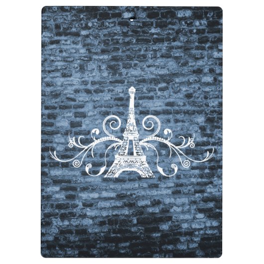 Blue Eiffel Tower Grunge Clipboard Klemmbrett (Rückseite)