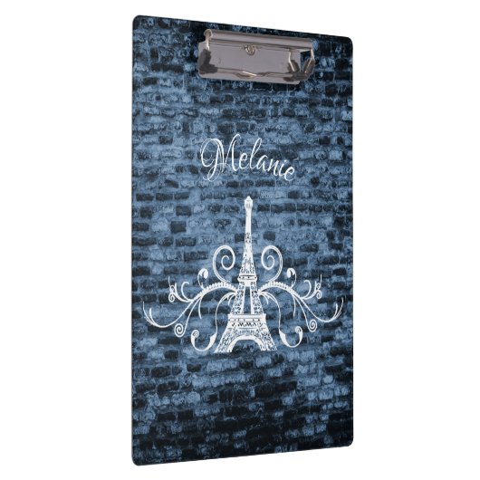 Blue Eiffel Tower Grunge Clipboard Klemmbrett (Rechts)