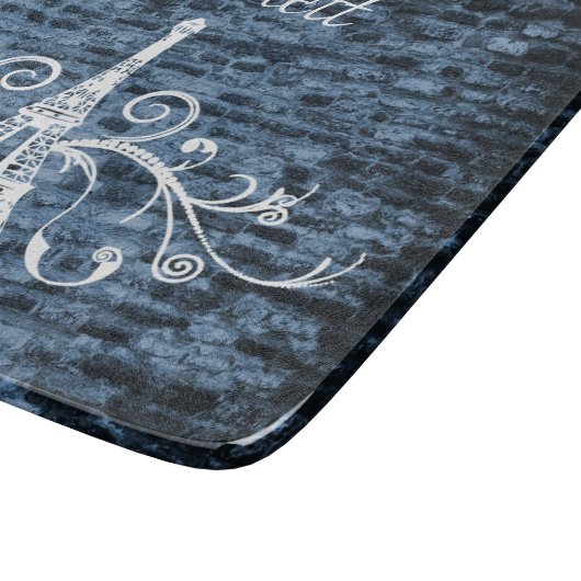 Blue Eiffel Tower Grunge Cutting Board Schneidebrett (Ecke)