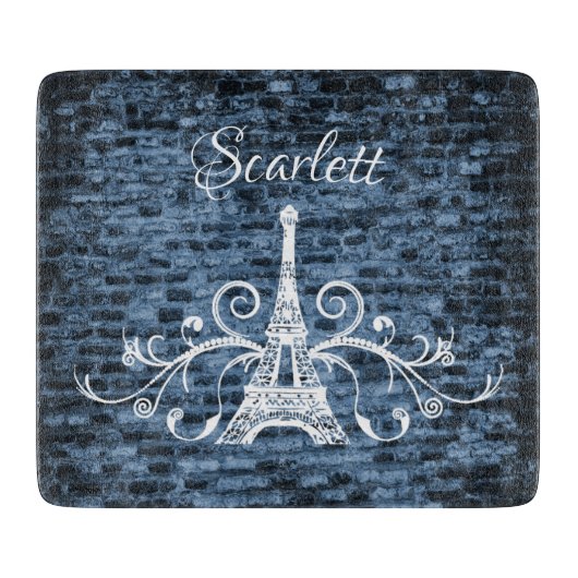 Blue Eiffel Tower Grunge Cutting Board Schneidebrett (Vorderseite)