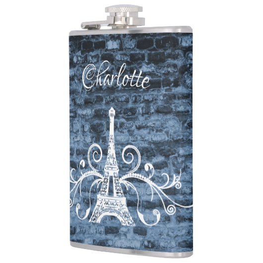 Blue Eiffel Tower Grunge Flask Flachmann (Links)