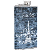 Blue Eiffel Tower Grunge Flask Flachmann (Rechts)
