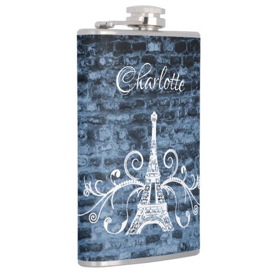 Blue Eiffel Tower Grunge Flask Flachmann (Rechts)
