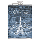 Blue Eiffel Tower Grunge Flask Flachmann (Vorderseite)