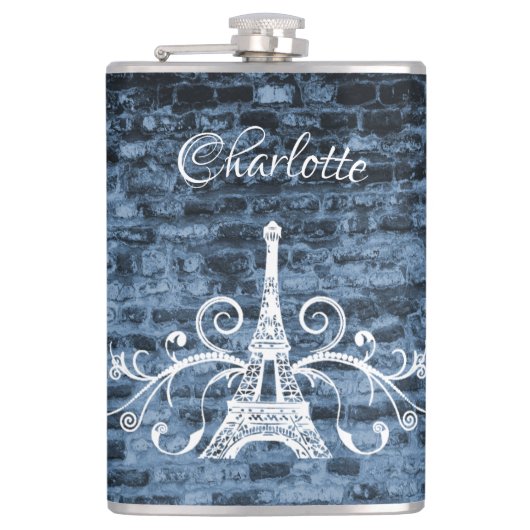 Blue Eiffel Tower Grunge Flask Flachmann (Vorderseite)