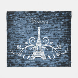 Blue Eiffel Tower Grunge Fleece Blanket