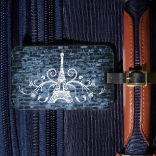 Blue Eiffel Tower Grunge Gepäckmarke Gepäckanhänger