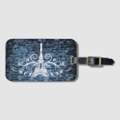 Blue Eiffel Tower Grunge Gepäckmarke Gepäckanhänger (Vorderseite (Horizontal))