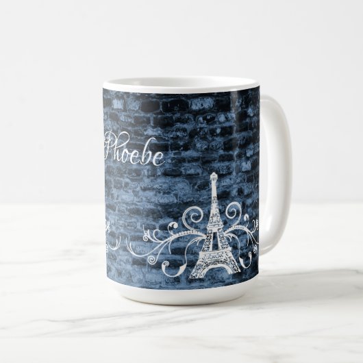 Blue Eiffel Tower Grunge Kaffee Tasse (VorderseiteRechts)