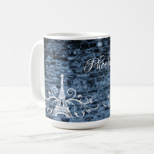 Blue Eiffel Tower Grunge Kaffee Tasse (Vorderseite Links)