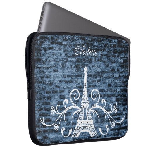 Blue Eiffel Tower Grunge Laptop Sleeve (Vorne Rechts)