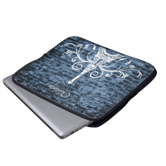 Blue Eiffel Tower Grunge Laptop Sleeve (Vorne Knopf)