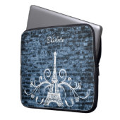Blue Eiffel Tower Grunge Laptop Sleeve (Vorderseite Links)