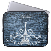 Blue Eiffel Tower Grunge Laptop Sleeve (Vorderseite)