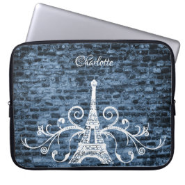 Blue Eiffel Tower Grunge Laptop Sleeve