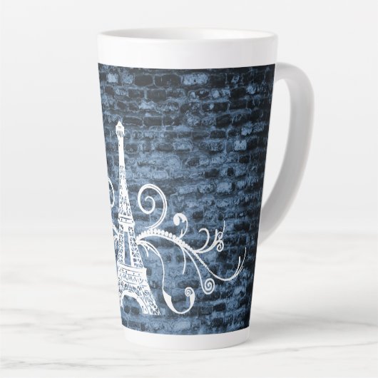 Blue Eiffel Tower Grunge Latte Tasse (Rechte Ecke)